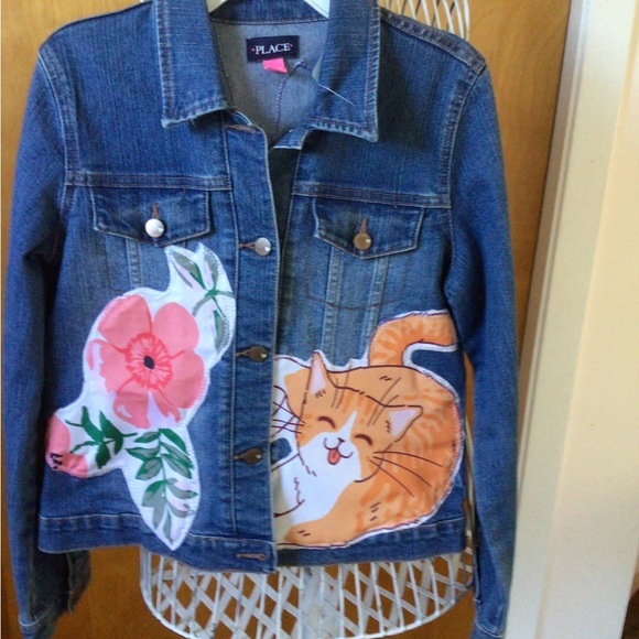 Upcycled denim jacket size children 16 - Picture 10 of 11